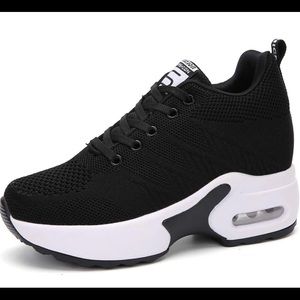 AONEGOLD Womens Black Platform Sneakers Wedges High Top Sneakers, Size 38